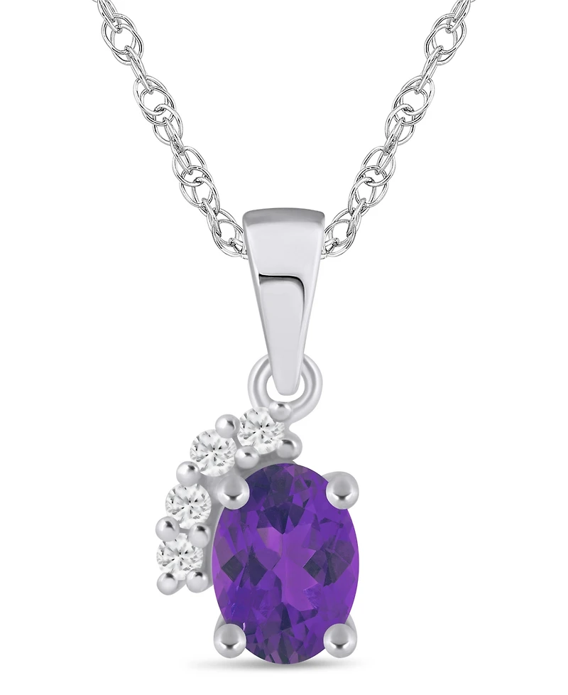 Macy's Gemstone and Diamond Pendant Necklace (1/20 ct. t.w.) 10K White Gold (also Yellow Gold)