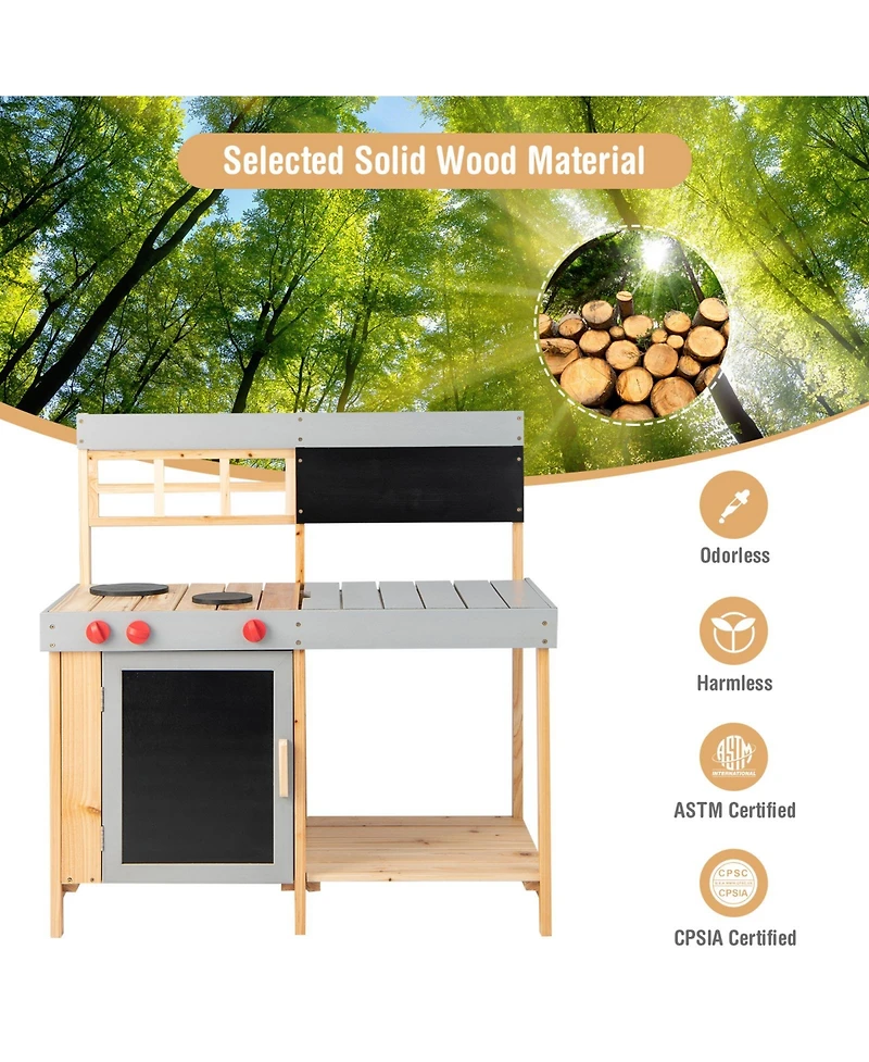 Skonyon Outdoor Kid's Mud Kitchen Set with Detachable Water Box for Toddlers Over 3