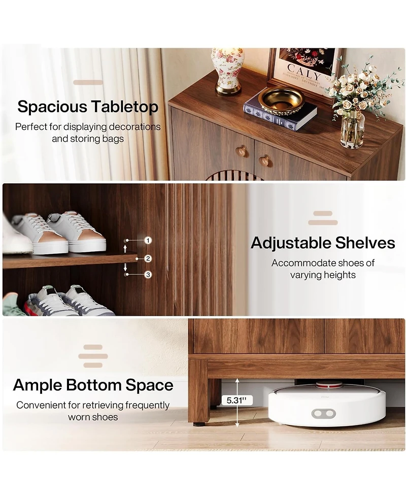 Tribesigns 20 Pairs Shoe Storage Cabinet with Adjustable Shelves, Round Louvered Doors