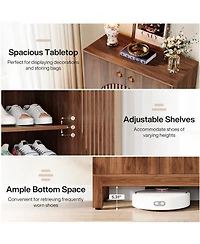 Tribesigns 20 Pairs Shoe Storage Cabinet with Adjustable Shelves, Round Louvered Doors