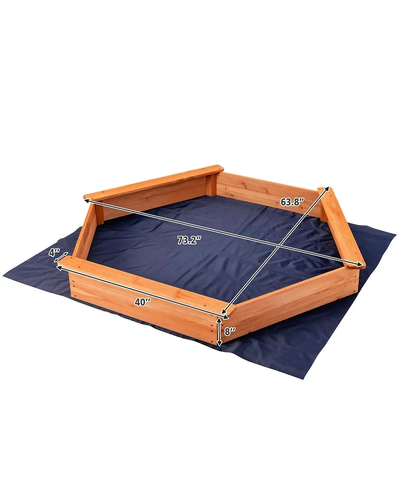 Sugift Hexagon Wooden Cedar Sand Box With Seat Boards