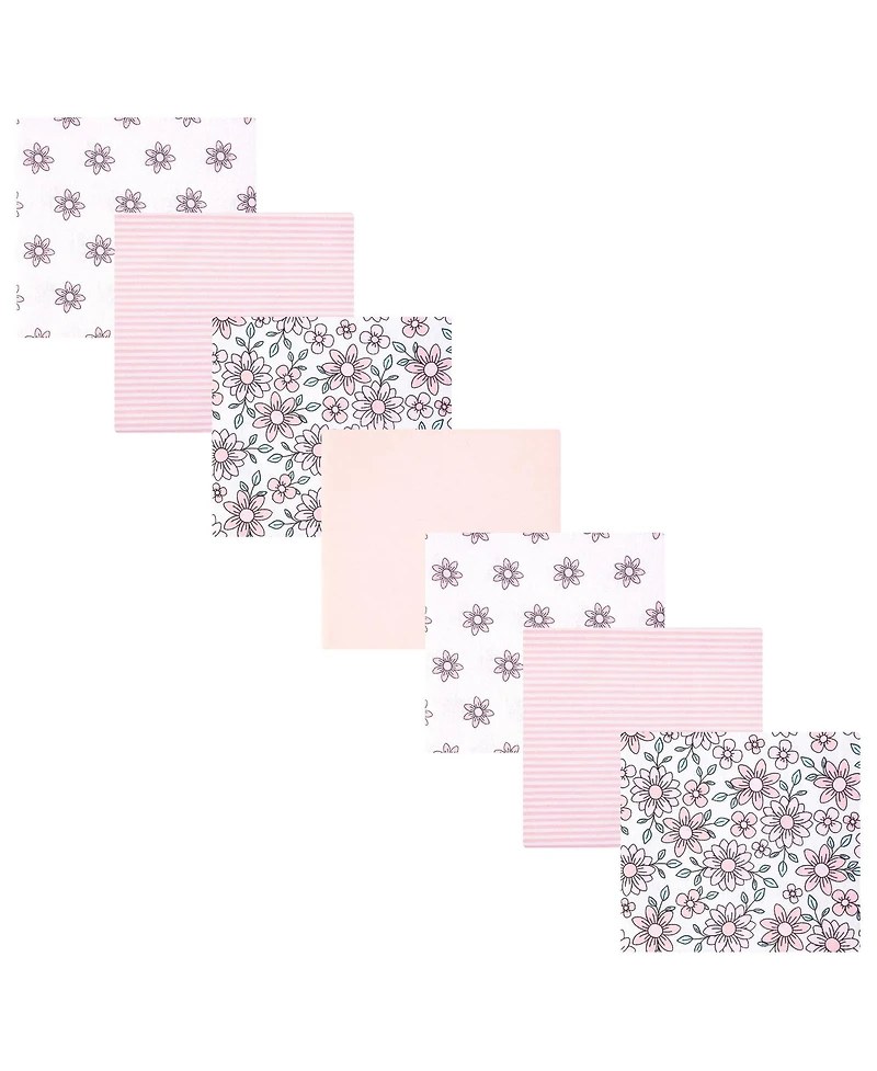Hudson Baby Infant Girls Cotton Flannel Receiving Blankets 7-Pack Bundle, Pink Mint Floral, One Size