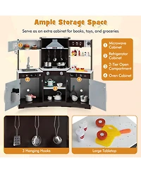 Skonyon Pretend Play Kitchen Wooden Toy Set with Range Hood Real Sounds and Lights