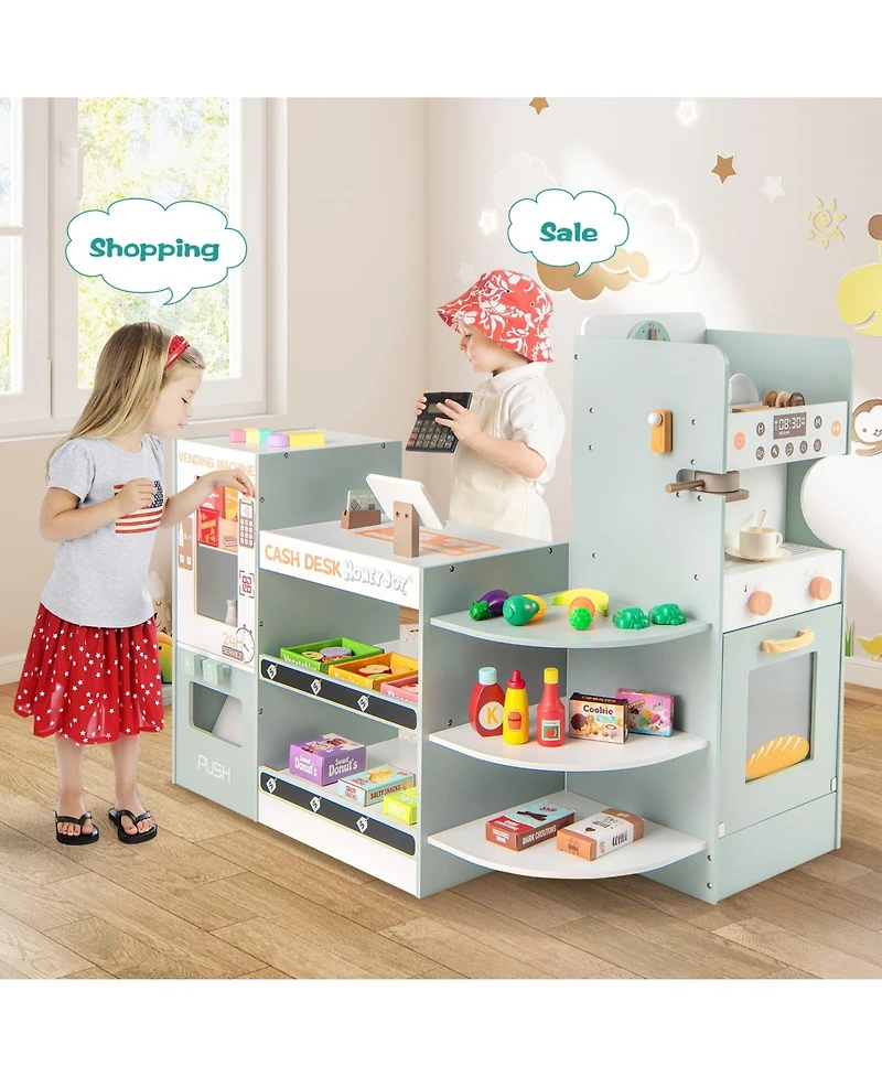 Mecale Wooden Kids Grocery Store Playset Pretend Play Supermarket