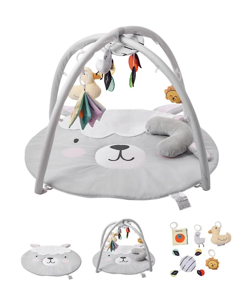 Slickblue Baby Play Gym Mat with 6 Sensory Toys, Tummy Time Activity Mat 39.1" x 33.7