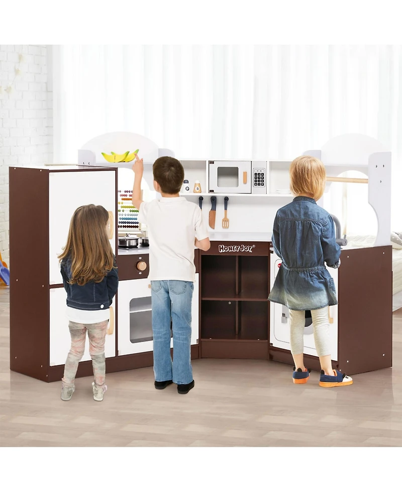 Toddler Kitchen Playset with Ice Maker Microwave Oven Sink and Washing Machine for Kids 3+ Years Old