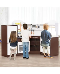 Toddler Kitchen Playset with Ice Maker Microwave Oven Sink and Washing Machine for Kids 3+ Years Old