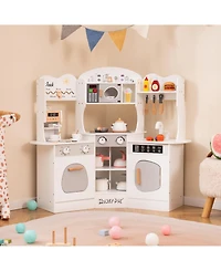 Sugift Corner Wooden Play Kitchen with Coffee Machine and Slide for Kids