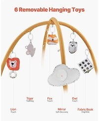 Baby Play Gym Mat with 6 Sensory Toys, Tummy Time Activity Mat 42.9" x 33.5"