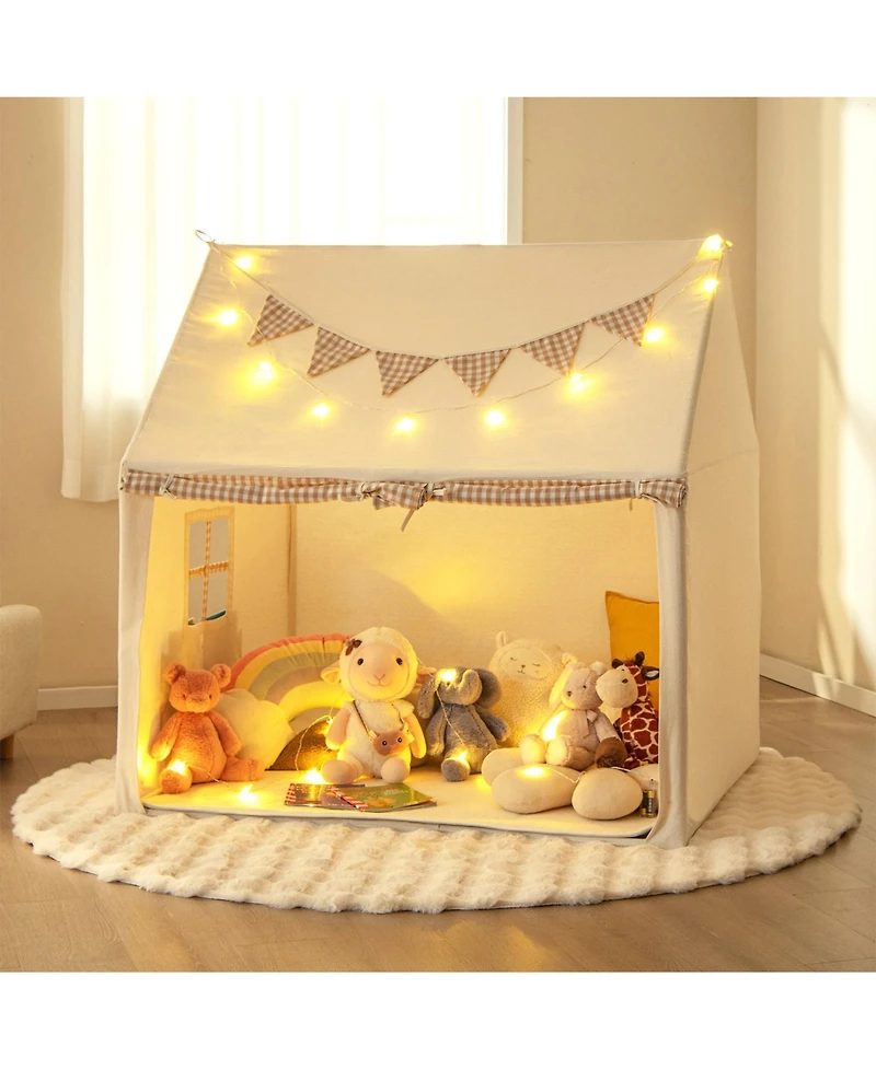 Sugift Kids Play Tent Large Playhouse with Padded Mat and 2 Breathable Windows-Beige