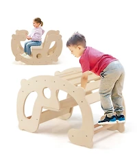 Sugift 2-in-1 Rocking Horse Arch for Kids Montessori Climbing Toys with Arch Climber-Natural