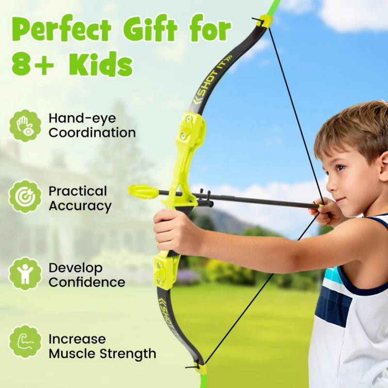 4-in-1 Throwing Target Game Set with Axes, Darts, Bow & Arrows for Kids and Adults