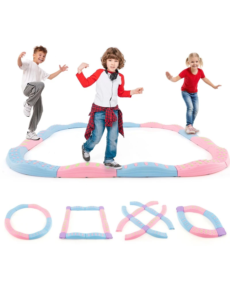 Colorful Kids Wavy Balance Beam with Textured Surface and Non-slip Foot Pads-Blue and Pink