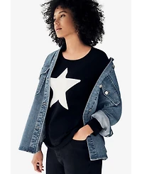 ellos Women's Plus Star Applique Sweater