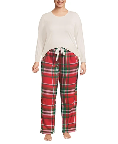 Lands' End Plus Pajama Gift Set - Knit Long Sleeve Top and Flannel Pants