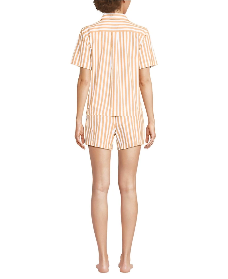 Lands' End Women's Poplin 2 Piece Pajama Set - Short Sleeve Shirt and Shorts