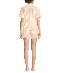 Lands' End Women's Poplin 2 Piece Pajama Set - Short Sleeve Shirt and Shorts