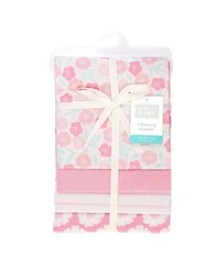 Hudson Baby Infant Girls Cotton Flannel Receiving Blankets 4-Pack, Pink Daisies, One Size