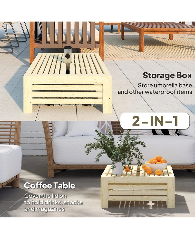 Outsunny Outdoor Storage Box for Umbrella Base, Wooden End Table