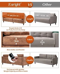 Aecojoy Faux Leather Sofa, 84.2-Inch Mid Century Modern 3-Seater Couch with 2 Bolster Pillows