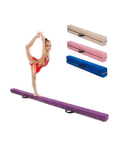 Sugift 7 Feet Folding Portable Floor Balance Beam with Handles for Gymnasts-Purple
