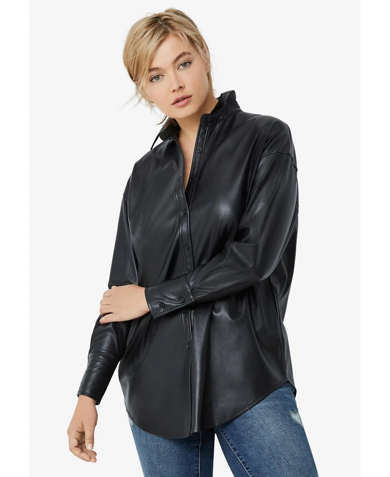 ellos Women's Faux Leather Button Front Tunic