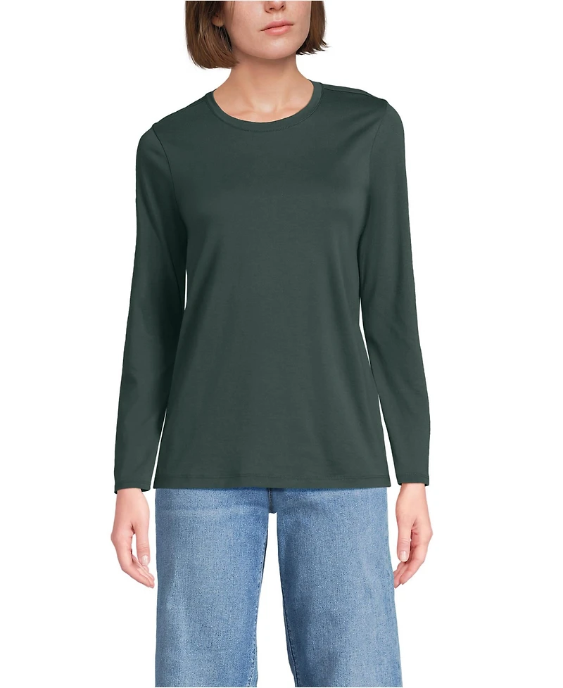 Lands' End Relaxed Supima Cotton Long Sleeve Crew Neck T-Shirt, Regular & Petite
