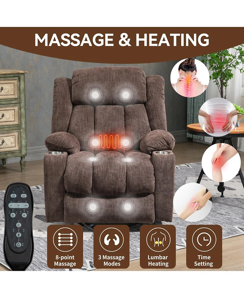 Clihome Up to 350 Lbs Chenille Power Lift Recliner Chair Heavy Duty Motion Mechanism with 8 Point Vibration Massage and Lumbar Heating Usb Type C
