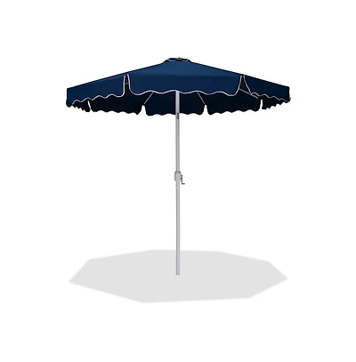 Meridian Furniture Amalfi Navy Patio Umbrella with Cream Piping, Fabric Canopy, Stylish Outdoor Shade for Deck or Garden