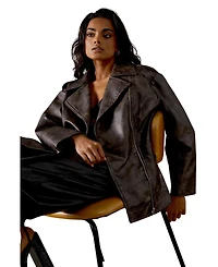 Warehouse Women's Oversized Whipstitch Leather Look Jacket