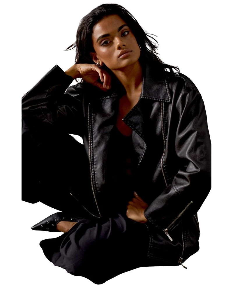 Warehouse Women's Oversized Whipstitch Leather Look Jacket