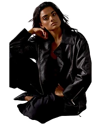 Warehouse Women's Oversized Whipstitch Leather Look Jacket