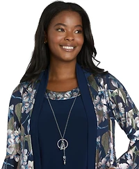 R & M Richards Women's Foil Printed Jacket Pantsuit with Tank and Pull-On Pants