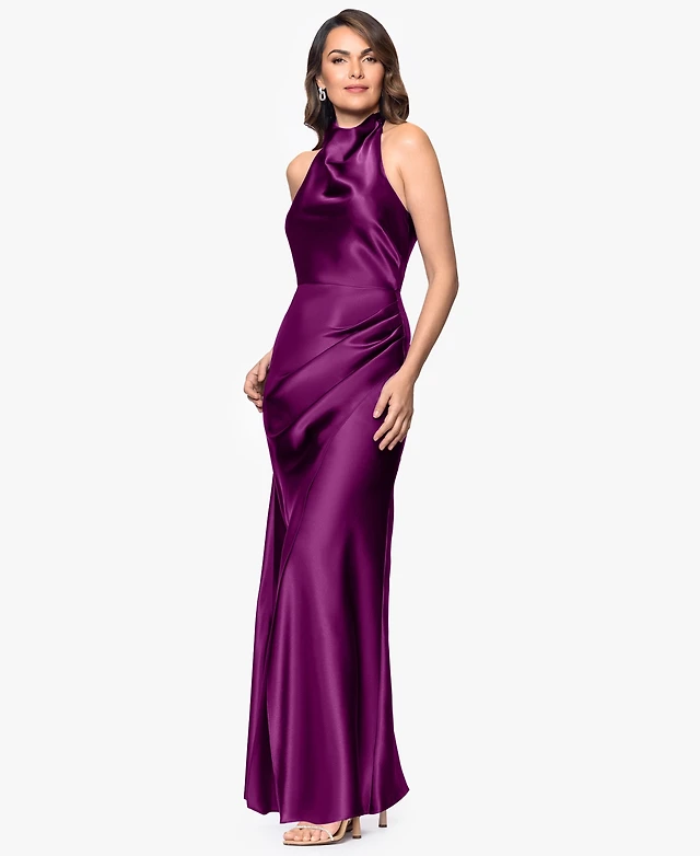 macys purple satin dress Purple Long Prom Dresses