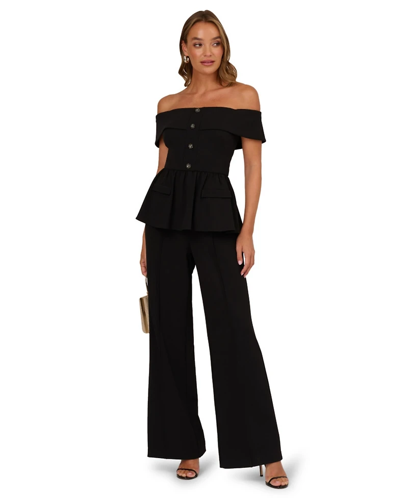 Adrianna Women's Off-The-Shoulder Knit Crepe Jumpsuit
