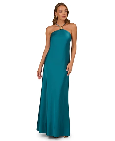 Adrianna Women's Halter Neck Stretch Satin Dress