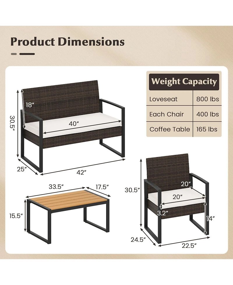 Slickblue 4 Piece Patio Furniture Set Outdoor Rattan Conversation Set