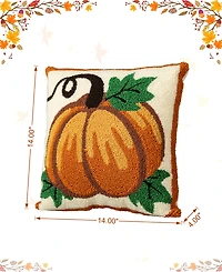 Glitzhome Fall Hooked Sunflower Decorative Pillow, 14" x 14"
