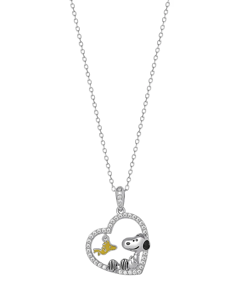 Macy's Cubic Zirconia Peanuts Heart Pendant Necklace in Sterling Silver