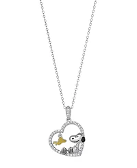 Macy's Cubic Zirconia Peanuts Heart Pendant Necklace in Sterling Silver