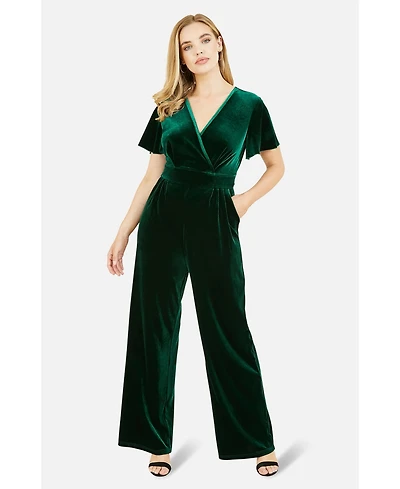 Yumi Women's Angel Sleeve Velvet Jumpsuit