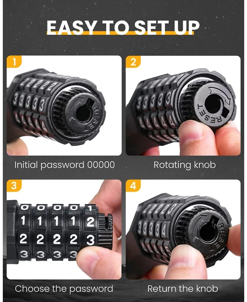 Batfox Bike Lock Cable with Combination, Heavy-Duty 5-Digit Resettable Bicycle Anti-Theft, w/ Mounting Bracket for and Scooters