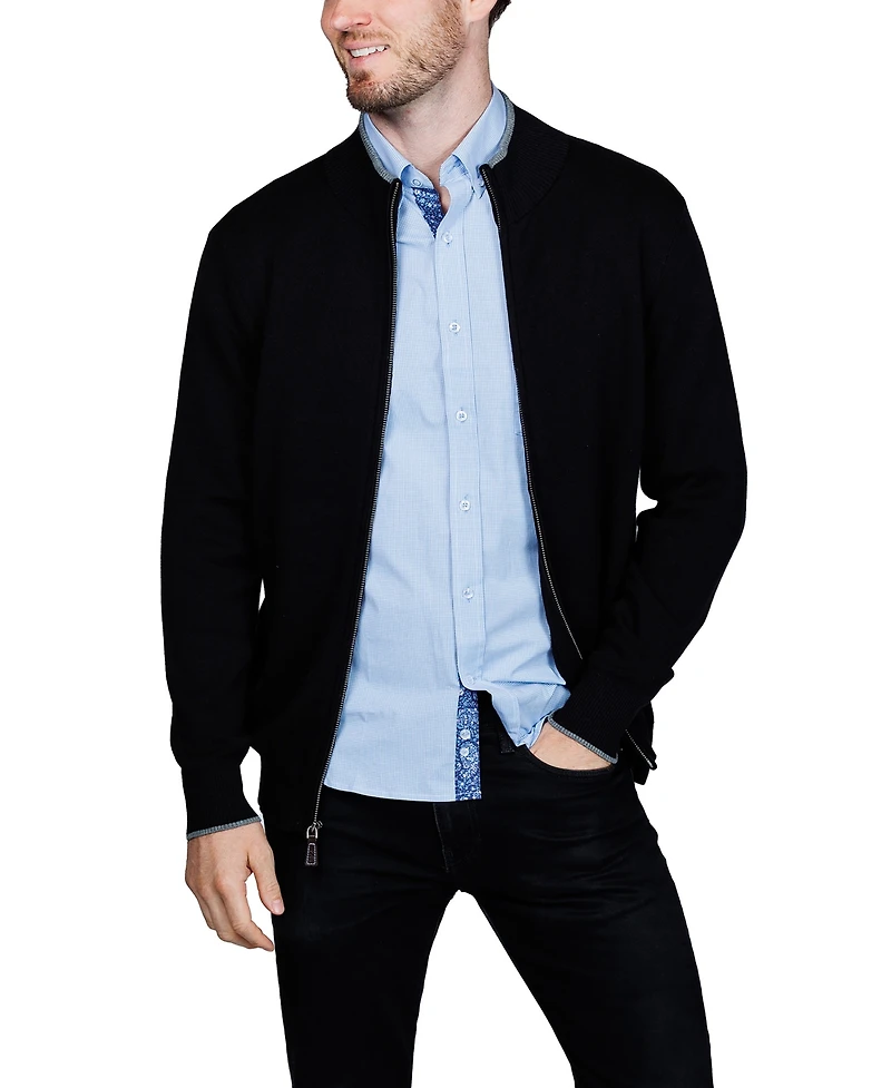 Tailorbyrd Men's Fine Knit Full Zip Mock Neck Sweater