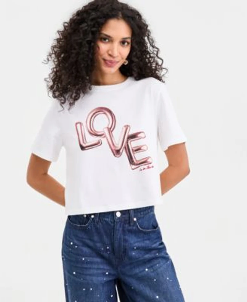 On 34th Womens Knit Short Sleeve Love Graphic T Shirt Macys Exclusive
