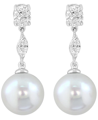 Effy Collection Freshwater Pearl (10mm) and Lab Grown Diamond Earrings (3/4 ct. t.w.) in 14K White Gold