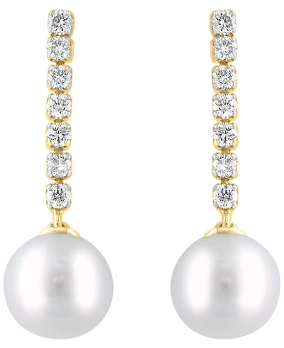 Effy Collection Freshwater Pearl (7.5-8mm) and Diamond Earrings (1/4 ct. t.w.) in 14K Yellow Gold