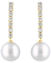 Effy Collection Freshwater Pearl (7.5-8mm) and Diamond Earrings (1/4 ct. t.w.) in 14K Yellow Gold