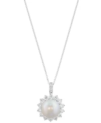 Effy Collection Freshwater Pearl (12mm) and Lab Grown Diamond Pendant Necklace (1-1/2 ct. t.w.) in Sterling Silver