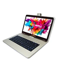Linsay New 10.1" Tablet Octa Core 128GB Bundle with Exclusive Luxury Silver Keyboard and Newest Android 14
