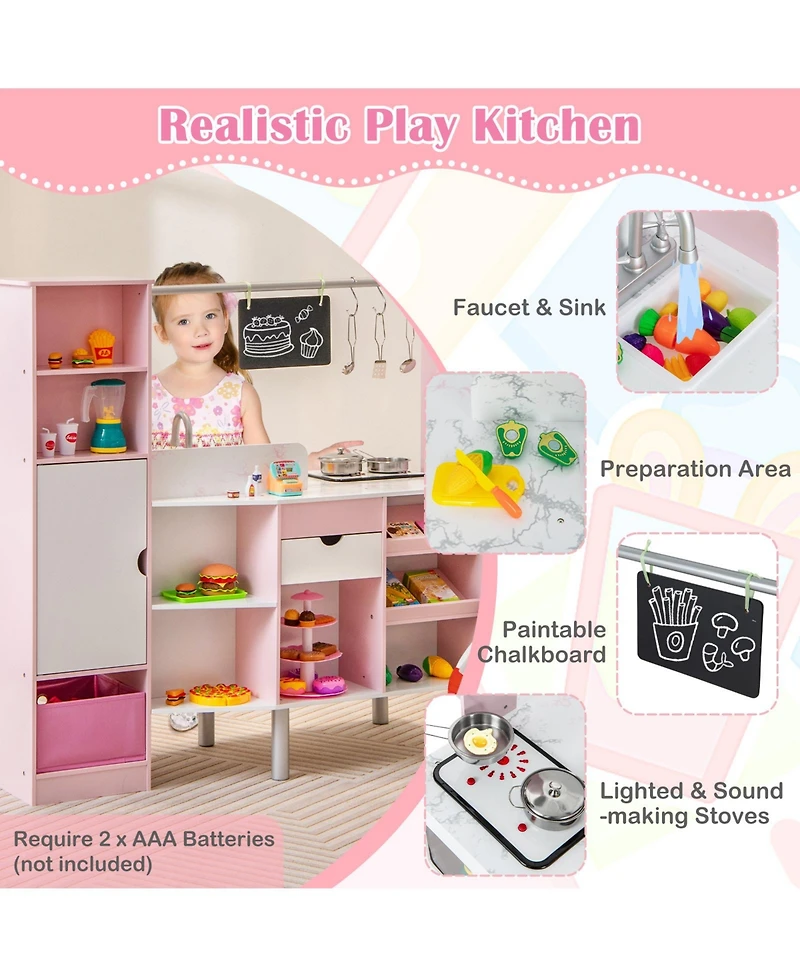 Skonyon 2-in-1 Double-sided Kids Kitchen and Market with Realistic Light and Sound
